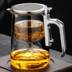 Tea Square's New Flip-Top, Rodless, Magnetic, Elegant Cup Teapot with Tea-Water Separation, High-End Glass Tea Set