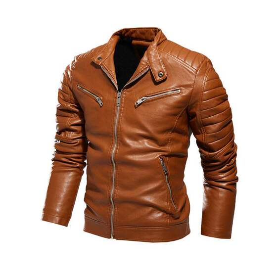 
Cross-border motorcycle leather jacket autumn and winter new ma American flying trendy brand stand collar gloss black baseball jacket men