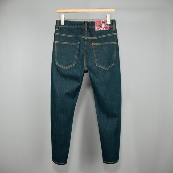 
Light luxury anti-fading nine-point jeans for men's black jade green four-sided stretch soft denim fabric slim-fitting pants