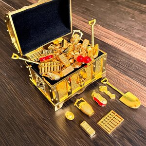 Mini treasure box, gold bricks, wealth toys, small gold bars, mixed gold ingots abacus, metal treasure box ornaments
