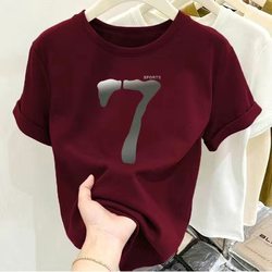 Women's Short-Sleeved T-Shirt with Regular Shoulders, New Spring/Summer Versatile Age-Reducing Printed Korean Style Loose Trendy Top ins