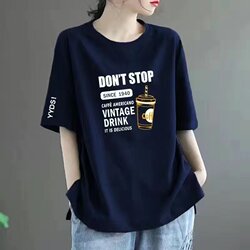 Clearance Sale~ End-Of-Line Stock, Designer Brand with Tags Removed, Clearance from Stores, Export Surplus, Loose Fit, Versatile Short-Sleeve, Mid-Length Printed T-Shirt for Women