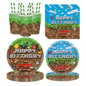
New Minecraft Theme Party Tableware Set Pixel World Paper Plate Children's Birthday Party Decoration Supplies
