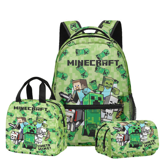 
3D new product Minecraft MC theme peripheral primary and secondary school student schoolbag backpack lunch bag double-layer pencil case three-piece set