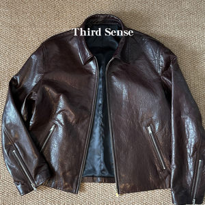 
Third foam leather brown leather leather jacket short lapel zipper leather jacket men