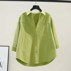 Long-Sleeved Shirt for Women 2026 Spring and Autumn New Style Plus-Size Design Niche French Green Top Shirt with a High-End Feel