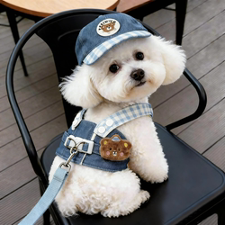 Dog Harness Vest for Spring and Summer Outings, Denim Vest for Teddy and Bichon, Harness for Autumn Dog Walking
