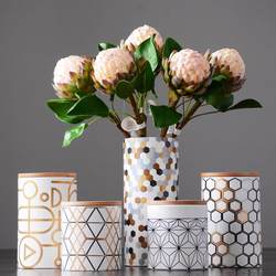 Modern minimalist abstract geometric bamboo wood lid storage jar vase ornaments Nordic style living room dining table home decorations