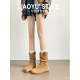 Cowhide version ~ Jiaoyu Brown Boots Women's Pleated Stack Boots 2025 New Maillard Birken Western Denim Boots