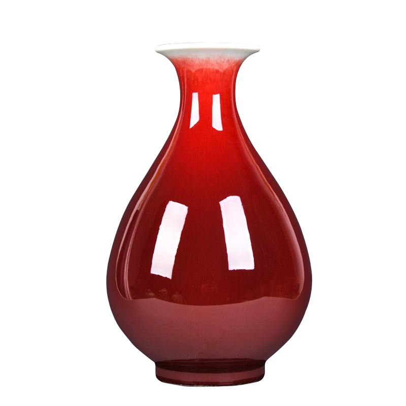 景德镇郎红釉陶瓷花瓶插花小号中式家居客厅电视柜装饰品摆件瓷瓶-Taobao