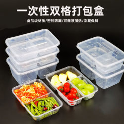 Disposable Rectangular Thickened Food-Grade Double-Compartment Takeaway Lunch Box with Lid and Chopsticks