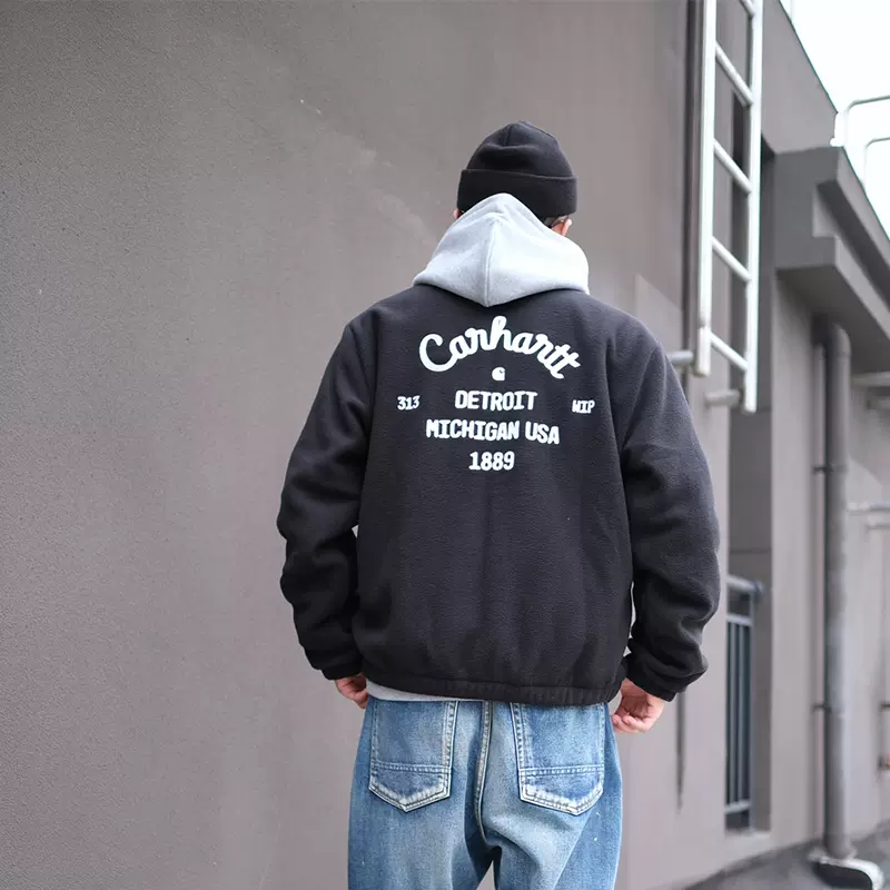 代購Carhartt Wip Dennis Fleece卡哈特搖粒絨字母刺繡休閒夾克-Taobao