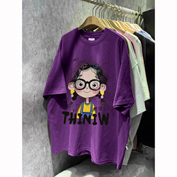 Extra Large Size 150kg Graffiti Girl Print Short-Sleeved T-Shirt for Women 2025 Summer New Style Loose Slimming Mid-Length Top