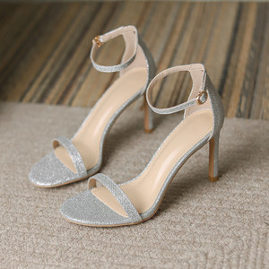 
Lu Jialin strap sandals for women's high heels slim heels summer new blingbling fashion versatile temperament