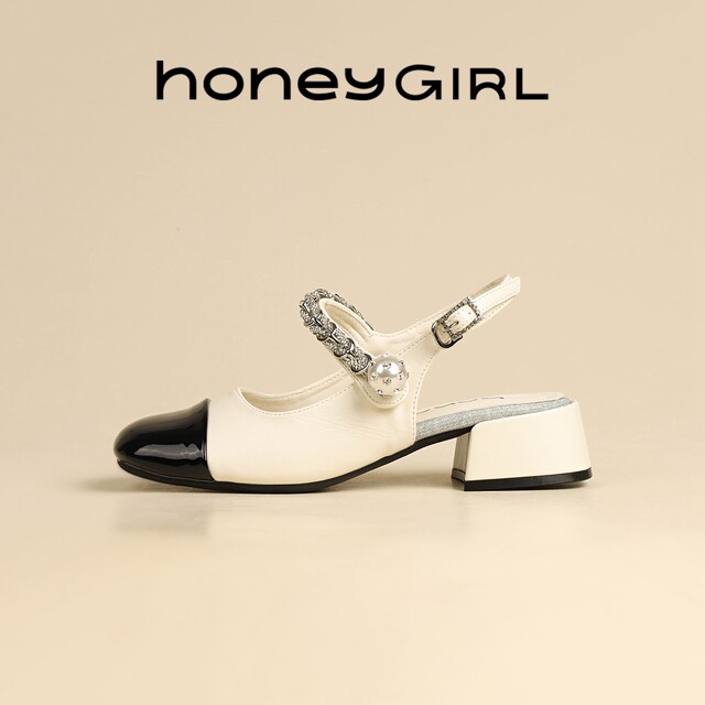 honeyGIRL Mary Jane Women's Shoes 2025 Spring Fashion Beige High-end Flat Shoes Square Toe Light Mouth Single Shoes
