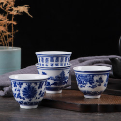 Jingdezhen Blue and White Porcelain 5-Piece Set of Liquor Cups, Small Home-Use Wine Cups, Chinese-Style Ceramic White Wine Cups, Ritual Offering Wine Cups