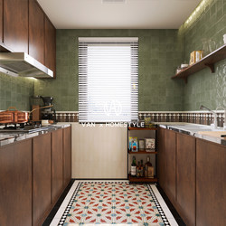 Van Nian Nanyang Retro Kitchen Colorful Tiles Green Checkered Glazed Tiles Living Room Four-Leaf Clover Tiles Non-Slip Floor Tiles