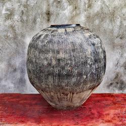 Qing Dynasty Pottery Moon Jar, Antique Large Jar, Antique柳编 Pattern (Willow Weaving Pattern) Zen-Style Pottery Wine Jar, Serene Decorative Antique Pottery Jar