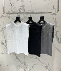 European-Style Heavy-Duty Rhinestone Sleeveless T-Shirt, New Summer Fashion Brand Round-Neck Short-Sleeve Vest Top
