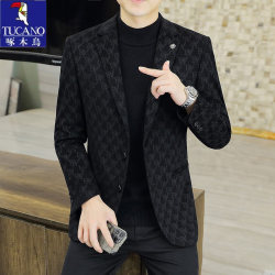 Woodpecker Autumn and Winter Korean Style Slim Fit Woolen Suit for Men, Casual and Stylish Men's Two-Button Printed Blazer