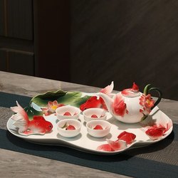 Ceramic Jinli Tea Set Home Living Room Complete Set 2025 New Light Luxury High-End Office Reception Gift