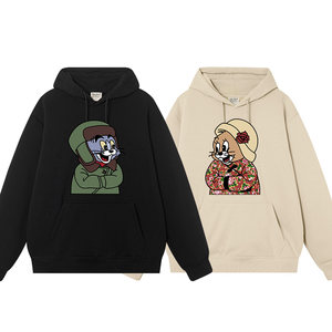 
Northeast large cotton jacket and floral cloth spoof joint-branded cat and mouse clothes couple outfit 2D animation sweatshirt men hooded