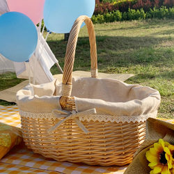 Wicker Picnic Basket ins Shopping Basket Woven Tote Basket Toy Storage Basket Fruit Basket Flower Basket Storage Basket