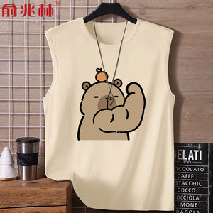 
Muscle Kapibala Fun Cotton Vest Men's 2025 Summer Thin Fitness Sports Loose Sleeveless T-shirt