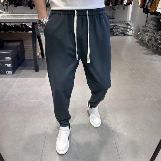 
2025 Spring and Autumn New Solid Color Elastic Waist Sleeping Pants Men's Trendy Brand Korean Slim Harunt Feet Casual Pants Thin