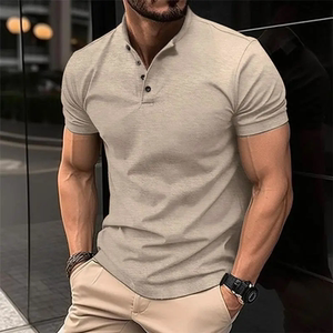 300*0.5kg plus size summer simple slim business short-sleeved T-shirt for men loose fat casual Henry neck polo shirt
