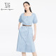 xg Xue Ge Square Neck Short Sleeve Dress Women's 2024 Summer New Commuting Casual Mid-Long Skirt XJ204044A521