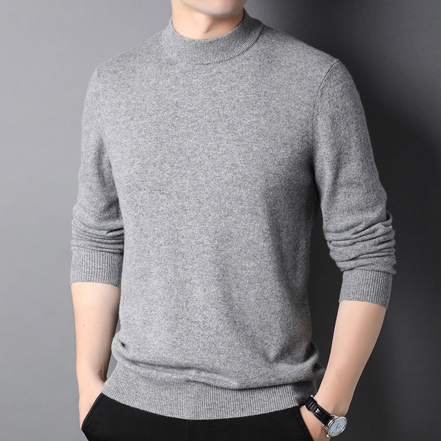 Autumn and winter pure cashmere half turtleneck sweater for men middle ...