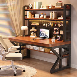 Solid Wood Desk with Bookshelf, Integrated Table with Perforated Board, Simple Bedroom Gaming Desk, Student Home Desktop Computer Desk