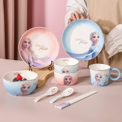 Disney Elsa Children's Home Rice Bowl Elsa Princess Ceramic Tableware Set Gift Box Girly Heart Cartoon Bowl and Plate