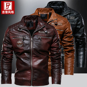 2025 winter new men's pu jacket European and American motorcycle suits tough guy plus velvet leather jacket handsome casual leather jacket trendy