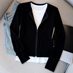 Naiyouyou Black Faux Two-Piece V-Neck Regular Shoulder T-Shirt for Women, 2025 Autumn and Winter New Slim-Fit Base Layer Long-Sleeve Top