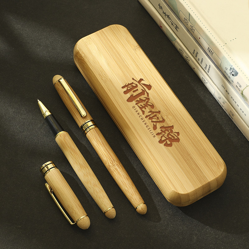로고가 새겨진 맞춤형 졸업 행사 선물 FANGHUA NANZHU 서명 펜 천연 친환경 원형 대나무 플립 탑 선물 상자 고급 비즈니스 대나무 펜 볼펜 학생 기업 기념품 -