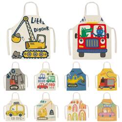 Internet Celebrity Apron with a Unique Excavator and Car Cartoon Design, Sleeveless Children's Apron, Parent-Child Cooking, Labor, and Eating Smock