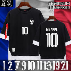 France Team Uniform European Cup Football Shirt Mbappe Number 10 Fake Two-Piece Short-Sleeve T-Shirt for Men and Women with Five-Quarter Sleeves