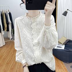 2026 Pure Cotton Korean Lace Collar Embroidered Long-Sleeve Shirt Top Versatile Elegant Spring New Style Women's Shirt