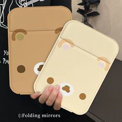 Beige Rilakkuma Desktop Makeup Mirror with Flip Cover, Portable Standing Mirror for Office, Dormitory, and Student Dormitory, High-Definition