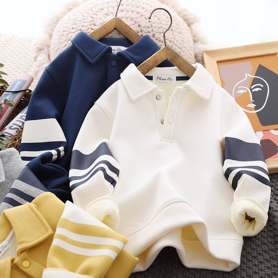 
Boys' fleece sweatshirt 2026 autumn and winter new children's long-sleeved T-shirt thickened POLO bottoming shirt Korean style top trendy