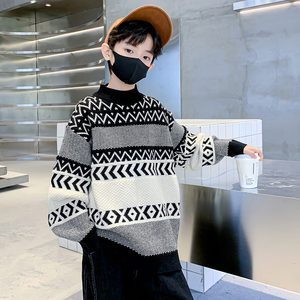
Boys sweater 2025 new style medium and large children's velvet thickened sweater round neck children's autumn and winter clothing fashionable clothes