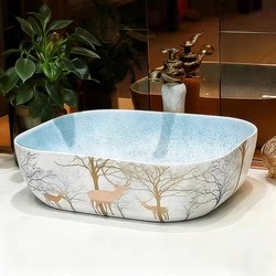 Jingdezhen Retro Countertop Basin Square Ceramic Art Basin Home Bathroom Washbasin European Style Face Wash Basin