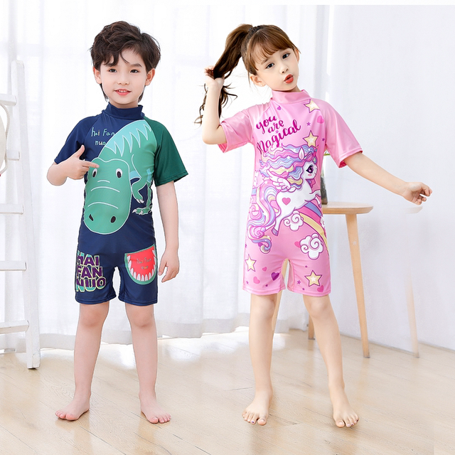 Cute girl casual swimsuits, seaside children's swimsuits, short-sleeved surfing suits, one-piece swimsuits, quick-drying