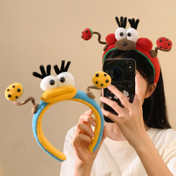 Cute Cartoon Big Mouth Twisty Stick Plush Headband for Women with High Cranial Top, Quirky Face-Washing Headband, Hairpin, Photo-Taking Headwear