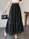 Gentle style and sweet wood ears with elasticity and slim high waist A-line cake mid-length skirt spring and autumn new women's clothing
