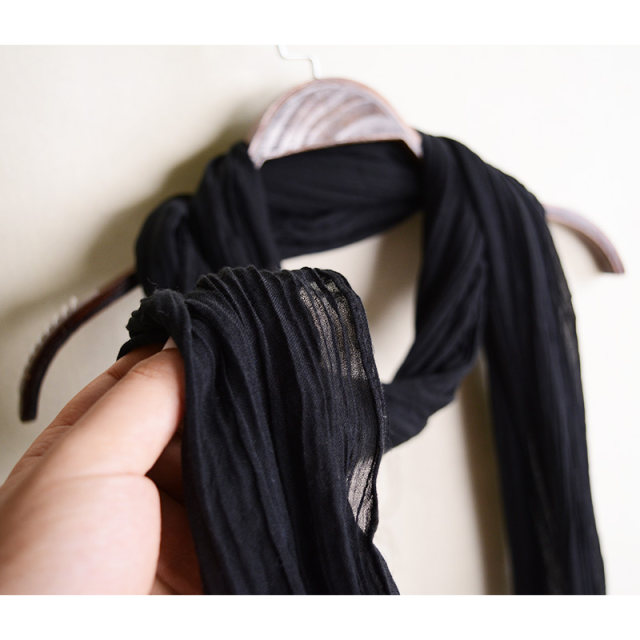 Spring and autumn men and women black slender cotton and linen scarf women autumn and winter versatile thin decorative neck long scarf solid color
