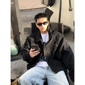 
PLTH* American retro segmented deconstructed short zipper denim jacket cleanfit heavy motorcycle jacket men