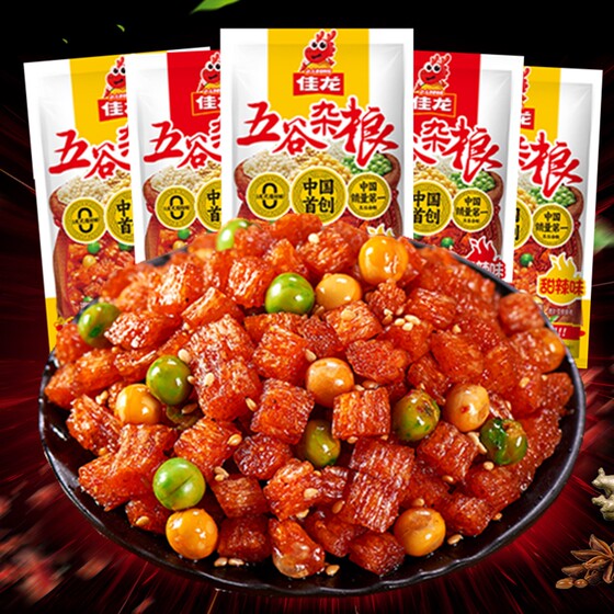 
Jialong cereals, spicy strips, small snacks, large bags of green beans, spicy childhood snacks, gluten food snacks, nostalgic and delicious